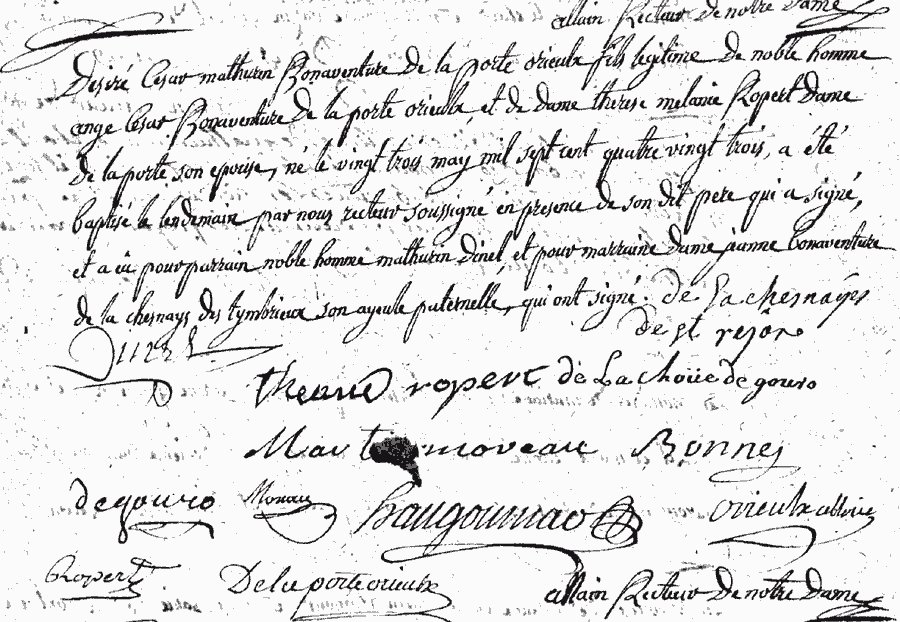 Acte de baptême de Désiré César Mathurin Bonaventure de La PORTE-ORIEULX
