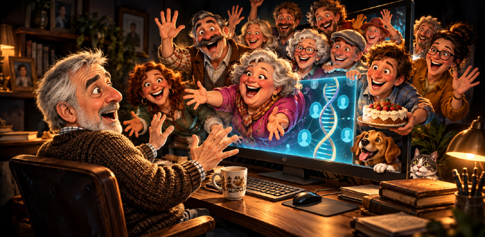 personnage retrouvant sa famille par un test ADN