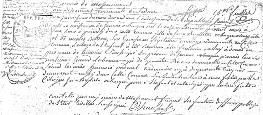 Acte de naissance de Jeanne Dazy