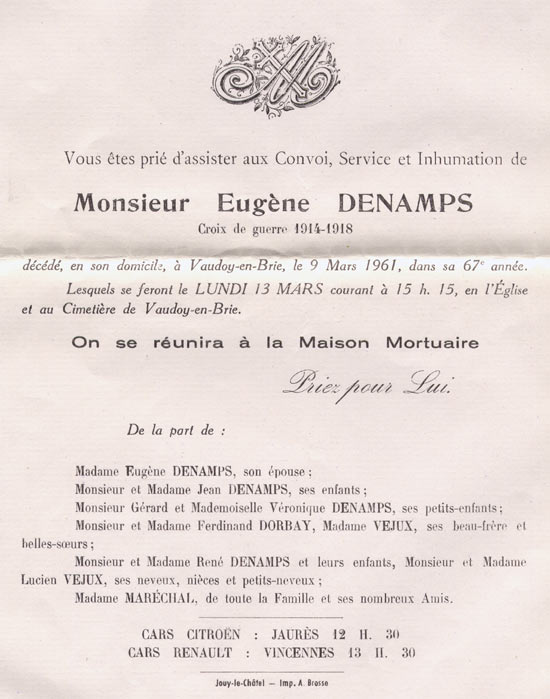 Décès Eugène Denamps