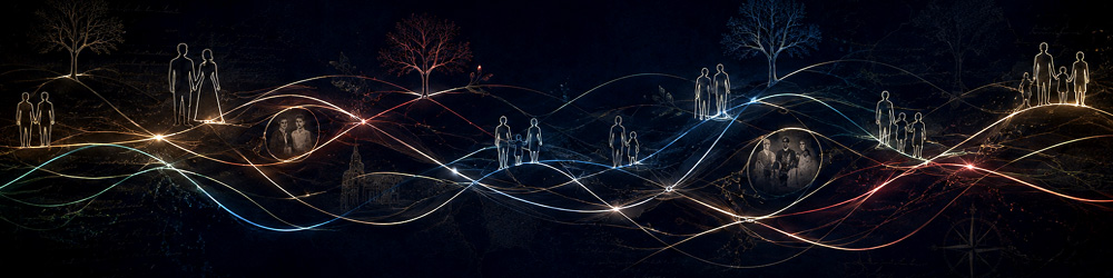 courbes lumineuses reliant des familles