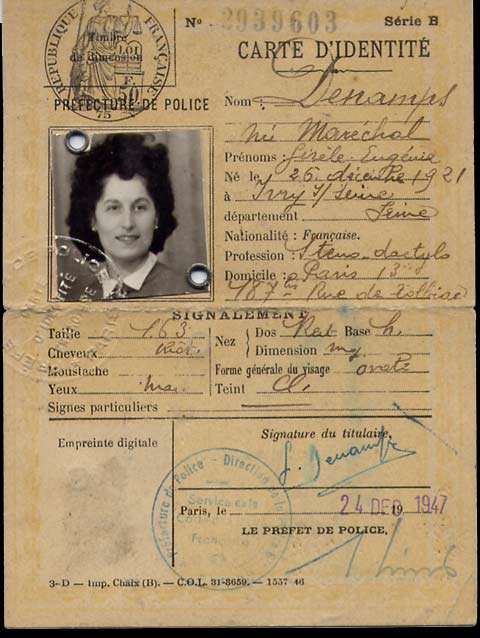 Carte d'identité Gisèle Maréchal - émise en 1947
