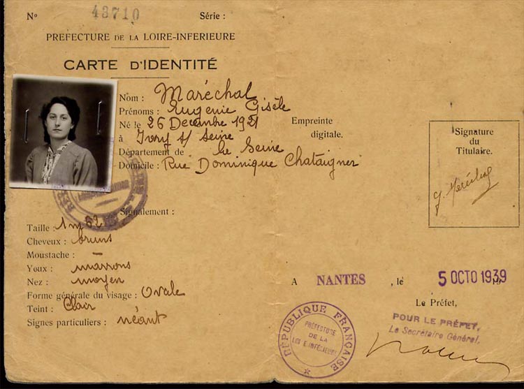 Carte d'identité de 1939 d'Eugénie Gisèle Maréchal