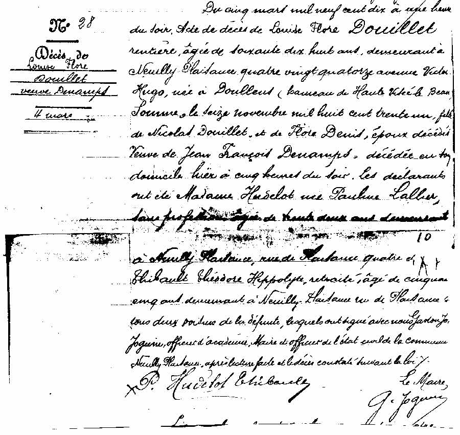 Acte de décès de Louise Douillet