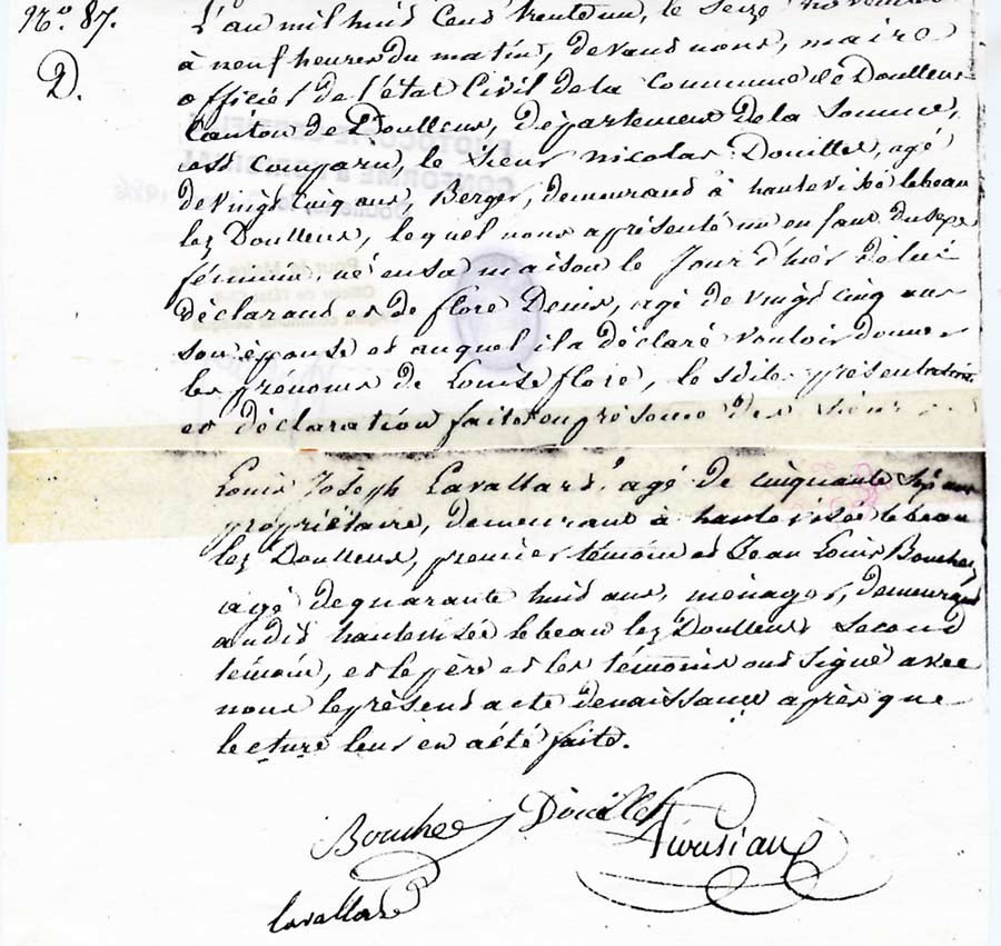 Acte de naissance de Louise Flore Douillet