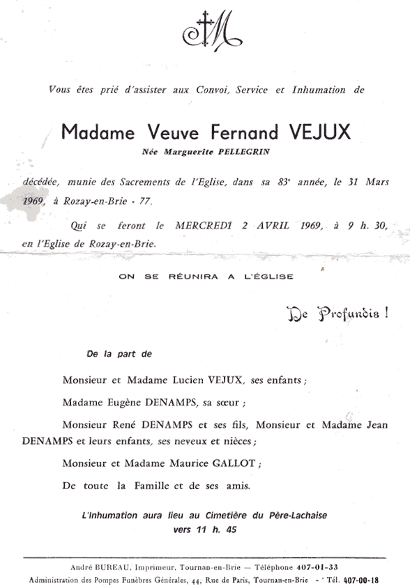 Acte de décès de Marguerite Véjux