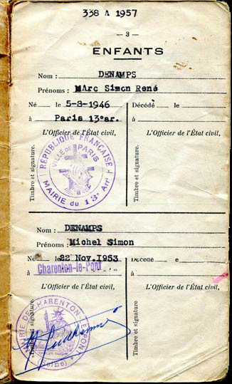 Livret de famille des jumeaux Denamps