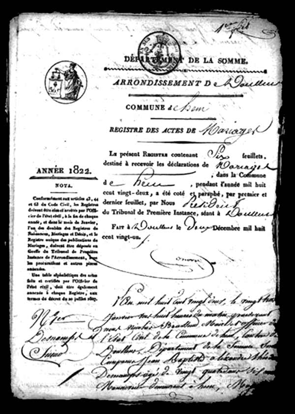 Acte de mariage Prudence Sueur