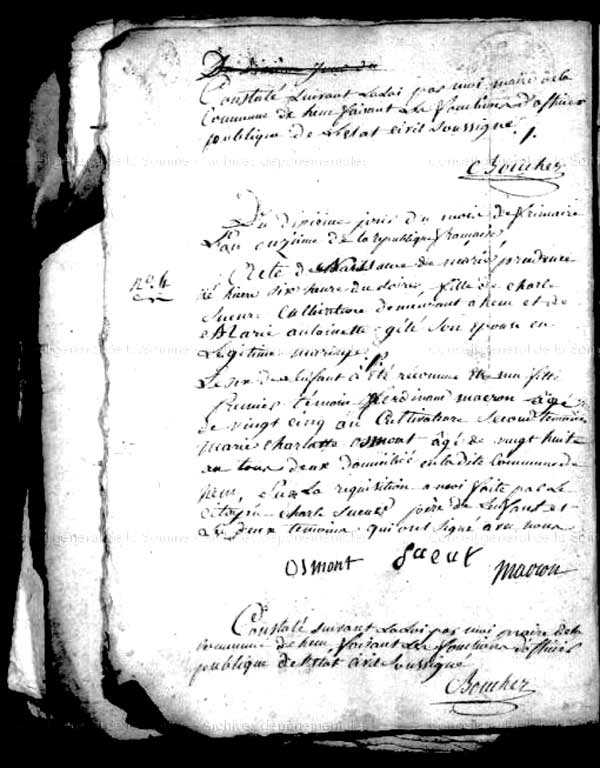 Acte de naissance de Marie Prudence Sueur